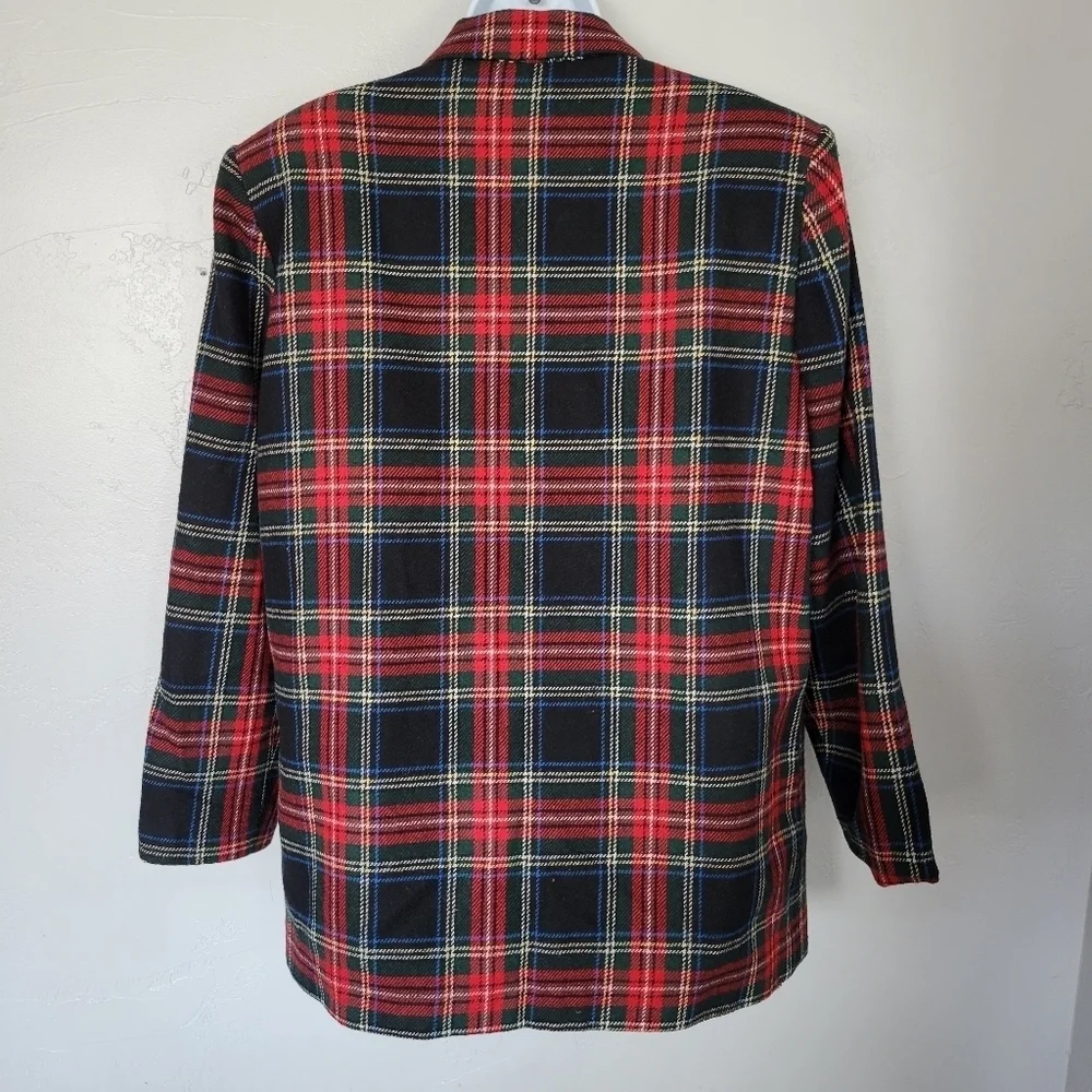Prophecy Vintage Women's 14 Black Red Plaid Blazer 40% Wool Blend Yellow Blue - Picture 6 of 8